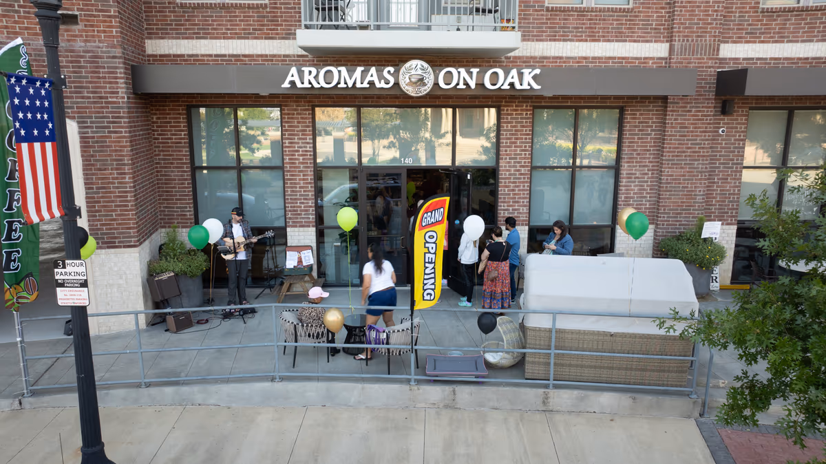 Aerial view of Aromas on Oak and downtown Roanoke